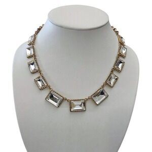 POFJ Gold Tone Chain Art Deco Style Square‎ Rhinestone Statement Necklace